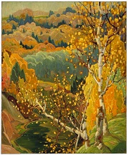 Painting entitled "October Gold" by artist Franklin Carmichael