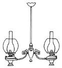 lustre à gaz, vue avec deux lampes, illustration. Dictionnaire descriptif et visuel d’objets de Parcs Canada